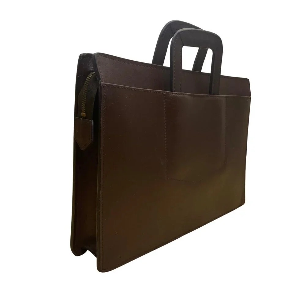 Pegasus Men’s Brown Leather Zippered Dual-Handle Handbag Briefcase